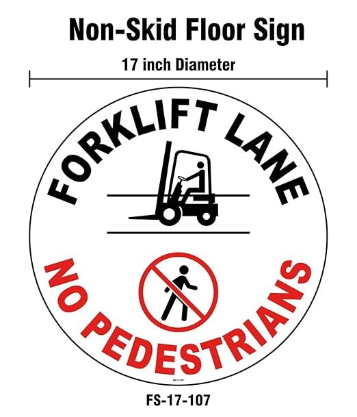Stranco Non-Slip Floor Sign “FORKLIFT LANE” | 17” Black and Red on White | Permanent Acrylic Adhesive, Pebble-Textured Laminate, Durable 20 mil Construction, Slip-Resistant Safety Label