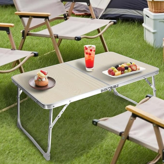 KISKIS 2 Fold Ultra Lightweight Folding Camping Tables 2Ft Portable Small Aluminum Outdoor Desk with Carry Handle, 62X42cm(24X17inch) for Picnic Travel,White