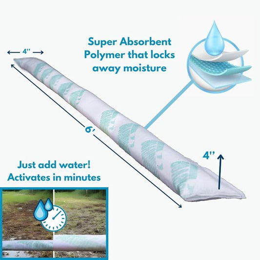 AquaShield Powered by Mobilevee - 6 Ft. Water Activated Flood Barrier and Diverter for Homes and Garages | Reusable Sandless Flood Bags | Water Dam Protection | Flood Prevention Barrier| (6-Pack)