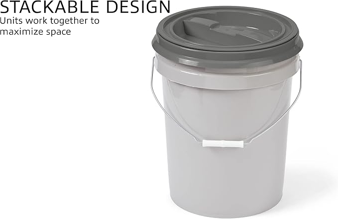 Mighty Tuff 5 Gallon / 21 Pound Pet Food Storage Container, Pack of 2 with Metal Handle and Airtight Lid to Lock in Freshness, Light Grey Base & Dark Grey Lid