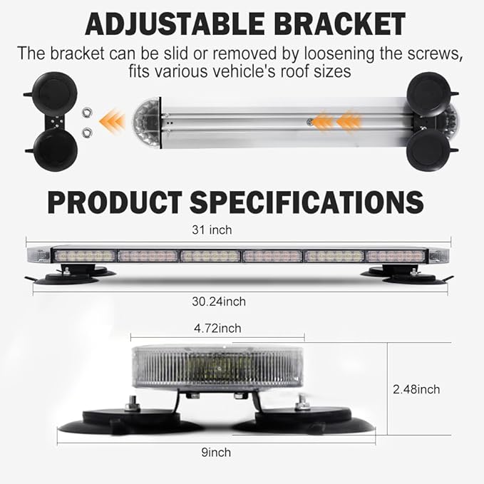 ASPL 31 inch Low Profile Rooftop Emergency Strobe Lights Bar Full Aluminum Flashing Safety Warning Traffic Advisor Lightbar Hazard Snow Plow Light for Trucks Tow Construction Vehicles (Amber)