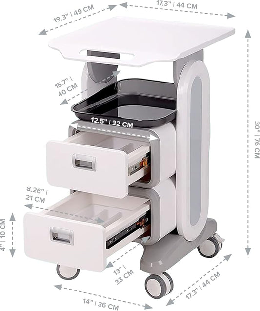Professional Utility Cart with Wheels - Rolling Dental Office Cart with Drawers - Medical Trolley for Cavitation Machine, Esthetician Supplies, Lab Tools - Salon Trolley