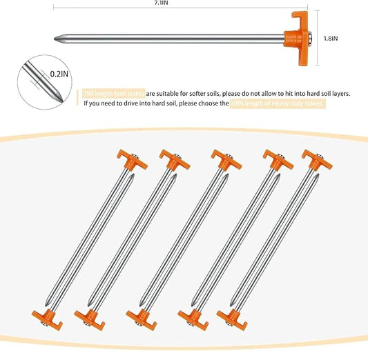 12PCS Tent Stakes,Camping Stakes,AVOFOREST 7.1Inch Non-Rust Metal Tent Pegs Ground Stakes Tent Spikes Camping,Hiking Orange