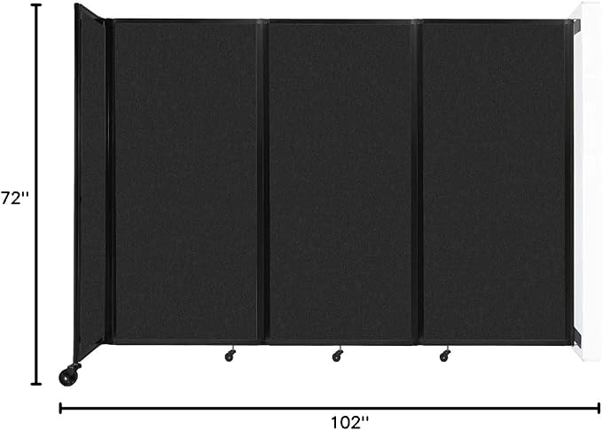 Versare Room Divider 360 Wall-Mounted Folding Partition | Locking Wheels | Temporary Room Separator | 8'6" x 6' Black SoundSorb Panels