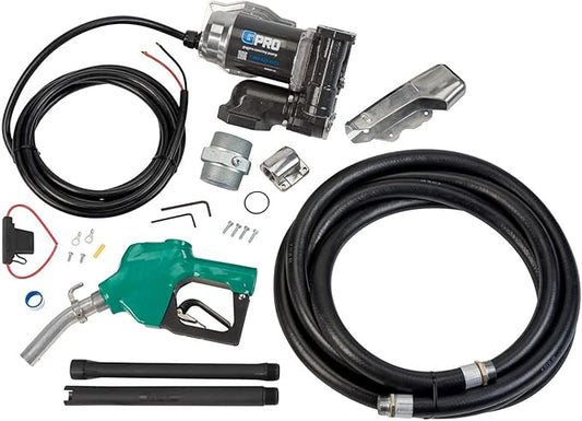 GPRO V25 Fuel Transfer Pump, Automatic Shut-Off Nozzle, 24 Volt, 25 GPM Fuel Pump, 18 ft. Hose, Power Cord, Adjustable Suction Pipe (170001-03)