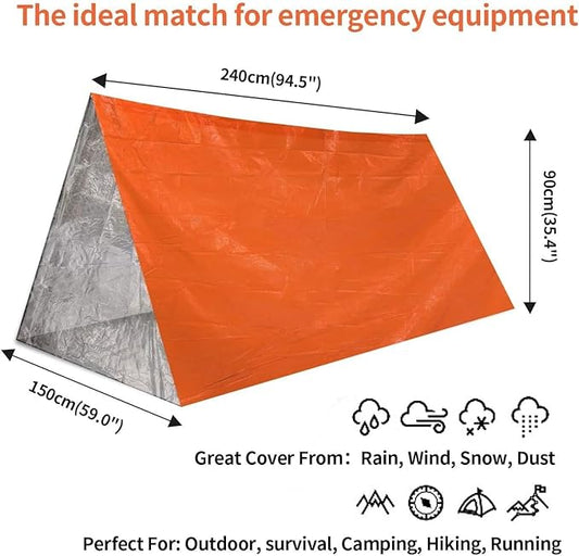 1 Piece Survival Shelter, Polyester Film Emergency Tent Survival Kit with String Bundle Pocket Whistle for Hiking, Car Camping(Orange)