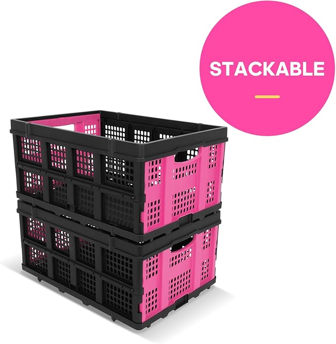 FAHKNS 60L Collapsible Milk Crates for Storage: Stackable & Portable Basket Foldable Plastic Crates for Office, Home, Garage