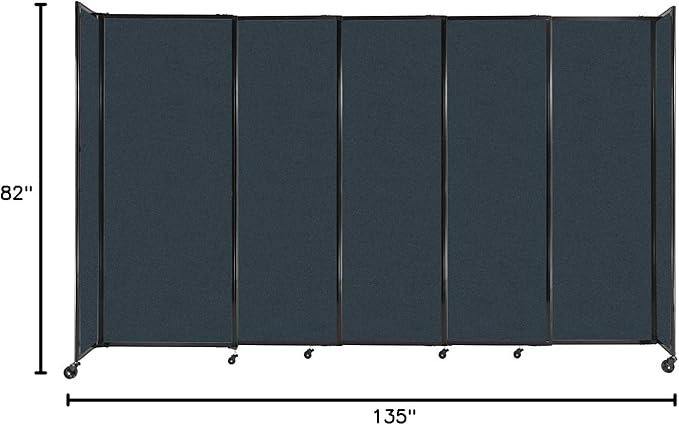 Versare Straightwall Sliding Portable Wall Partition | Freestanding Office Dividers | Locking Wheels | Temporary Room Separator | 11'3" Wide x 6'10" Tall Blue Spruce Fabric Panels