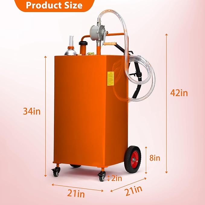 Upgraded 30 Gallon Fuel Caddy, Manual Hand Pump & Easy-Roll Wheels, Heavy-Duty UV-Resistant Steel Tank for Gas & Diesel, Portable Fuel Storage for Tractors, Mowers, Boats