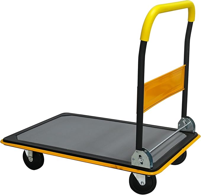 660lbs Large Size Heavy Duty Yellow Flatbed Cart, Foldable Platform Hand Truck with 360Β° Swivel Wheels, Steel Utility Dolly for Warehouse, Moving & Storage