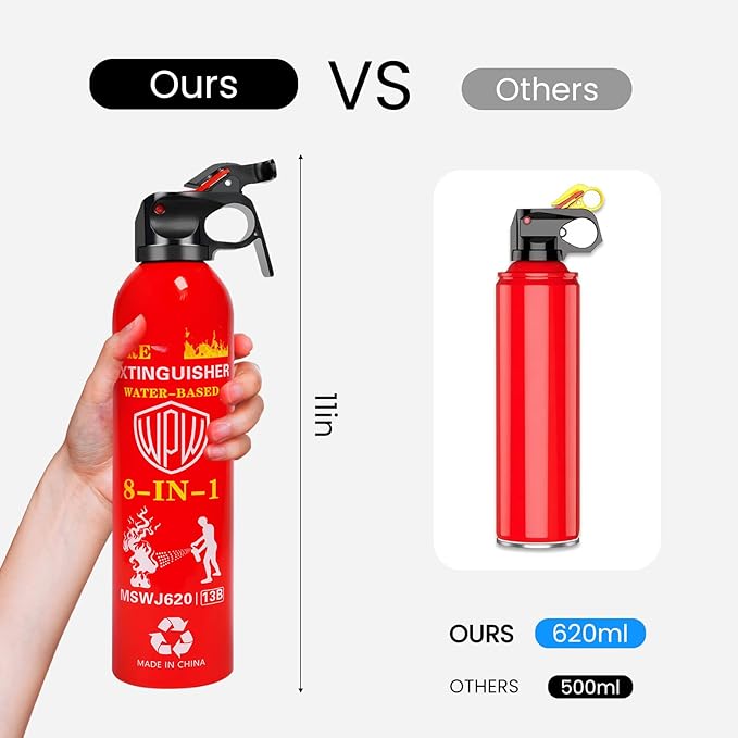 WPW 620ml Large Upgraded 8-in-1 Fire Extinguisher for Home with Wall Mount Portable Fire Extinguisher For Vehicle Car Boat House Kitchen Emergency Supplies, Water-Based Solution For A, B, C, K Fire