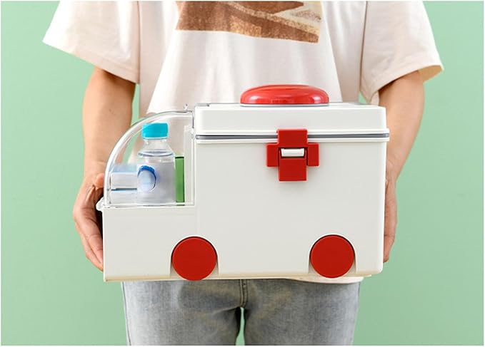 Storage Box, Portable Ambulance Shaped Emergency Aid Kit Organizer with Handle for Home, Travel and Medical Supplies Storage