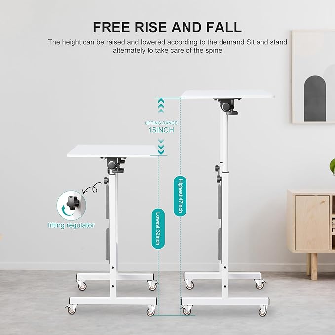 KOUPA Adjustable Height Standing Desk, Writable Tempered Glass Desktop with Eraser, 360° Flip, Wheels and Bag– Ideal for Small Spaces and Home Offices, 24 in, White(Adjustable Height: 32-47 in)