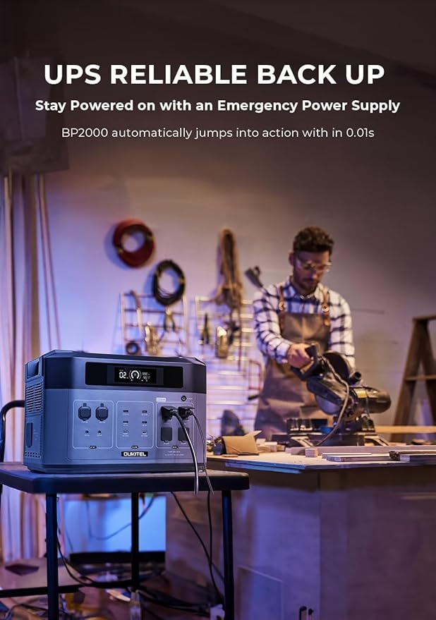 Portable Solar Generator 2048Wh Extra Lifepo4 Expansion Battery, FFPOWER B2000 AC MC4 Car Cables for OUKITEL BP2000 Power Station, Off-Grid for Power Outage Home Emergency Backup RV Essentials Camping