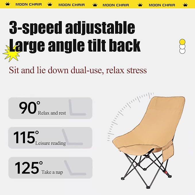 Outdoor Folding Camping Chairs 2 Pack,3-Stage Adjustable High Back Chair – Supports 660 lbs,Comfortable Thickened Sponge Cushion 600D Oxford Fabric Portable with Storage Bag & Side Pocket (Beige)