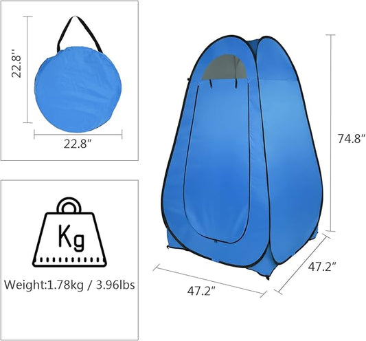 Pop Up Privacy Shower Tent,Portable Outdoor Bathroom Toilet Changing Dressing Room,Instant Rain Shelter for Camping & Beach,Lightweight & Sturdy, Easy Set Up, Foldable, with Carry Bag (Blue)