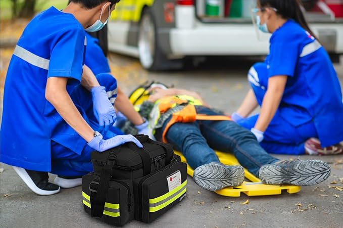 REDCUBE Emergency Bag,First Aid Bags Empty,Professional Emergency Responder Trauma Bag Medical Bag with Multiple Compartment Kit Carrier for EMT, EMS, Paramedics(Black)(Bag only)