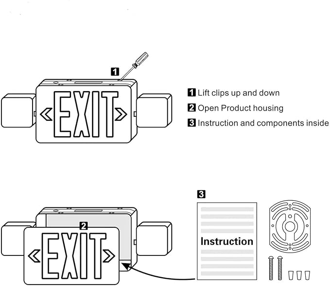 4 Packs Led Red Exit Sign with Emergency Lights Combo & Battery Backup Operated Powered Fire Exit Sign Light-UL Listed 120-277VAC Fire Exit Signs Lighting for Room,Street,Window.Stairs.