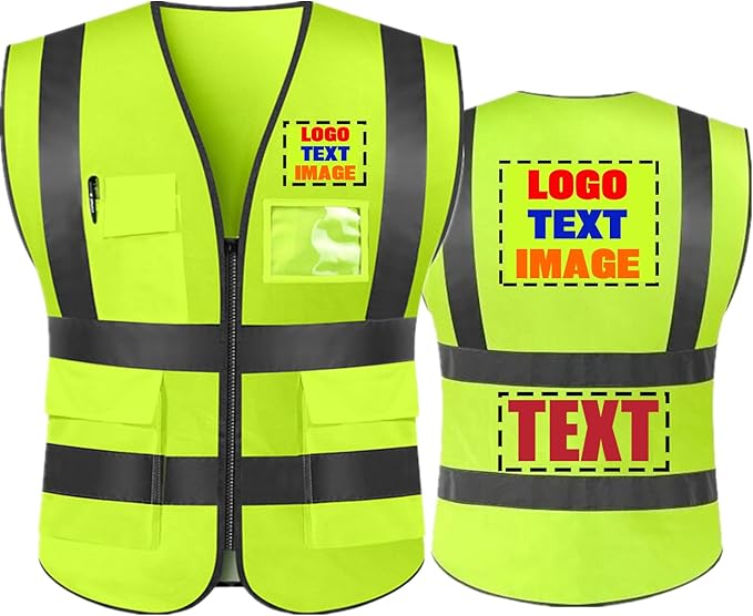 High Visibility Safety Reflective Vest with Pockets and Zipper Construction Hi Vis Work Vest(Neon Yellow S)