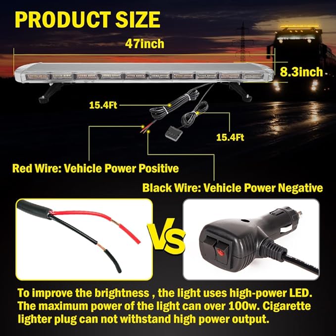 ASPL 46 inch 220 LED Rooftop Low Profile Strobe Light Bar Emergency Warning Beacon Car Hazard Flashing Construction Roof Lights Bars for Trucks Tow Automotive Construction Vehicle (Amber
