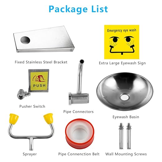 Eye Wash Station Emergency Wall-Mounted, OSHA Approved, 304 Stainless Steel Eye Wash Station, Portable First Aid Eyewash Station Eye Irrigation Sign & Enlarged Basin