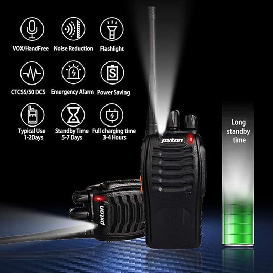 pxton Walkie Talkies for Adults Two Way Radios Long Range with Headphones,16 Channel Handheld 2 Way Radio Rechargeable with Flashlight Li-ion Battery and Charger(10 Pack)
