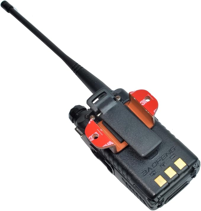 UAYESOK 2 Packs Ham CB Radio Walkie Talkie Clip Holster, HT Speaker Mic Holding Bracket, Adhesive Back Screw Fixation (Wood)