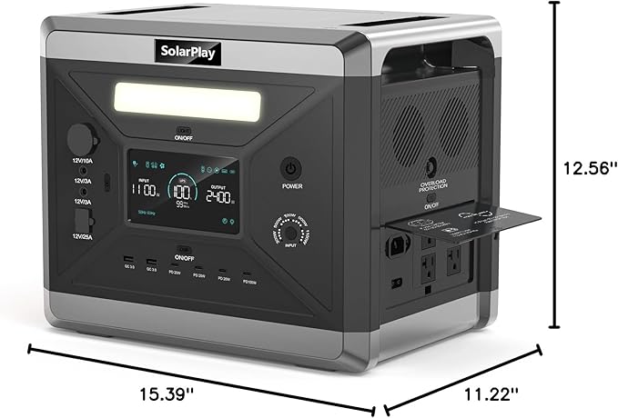 SolarPlay Portable Power Station, 2500W/2300Wh Solar Generator with 4 AC Outlets (4800W Peak), Optional Solar Panel, BMS Emergency Home Backup, Camping, Outdoor Battery Backup