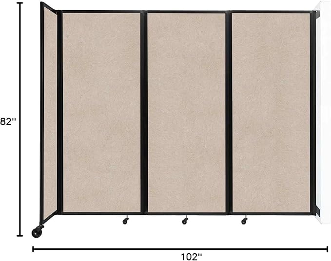Versare Room Divider 360 Wall-Mounted Folding Partition | Locking Wheels | Temporary Room Separator | 8'6" x 6'10" Beige SoundSorb Panels
