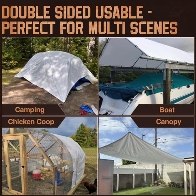Tarp Heavy Duty 8x8 FT, 12 Mil Thick Large Tarps Water-Proof with Grommets, UV& Tear Resistant, Plastic Cover for Pool Roof Tent Outdoor Firewood, White