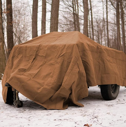 WHITEDUCK Canvas Tarp 18 oz. Heavy Duty Waterproof UV Resistant, Rustproof Grommets, Industrial & Commercial Use Cloth Tarp (Cut Size: 8'x10', Finished Size: 7'6"x9'6", Tan)