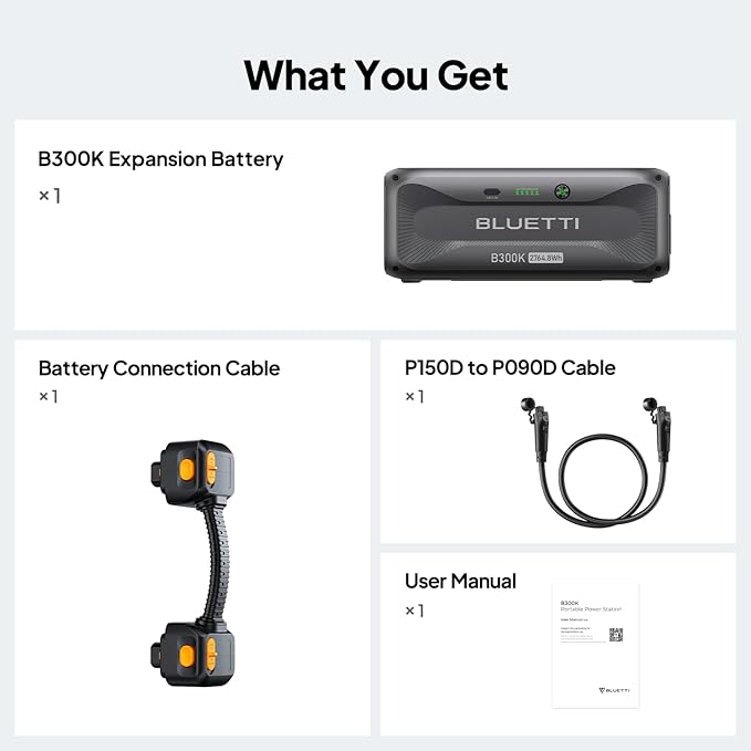 BLUETTI B300K with P090D-P150D, 2764.8Wh LiFePO4 Battery Pack for Portable Power Station Apex 300/AC500, Extra Battery for Home, Emergency, Road Trip