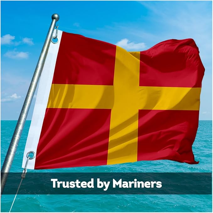 AGAS Romeo Code R Marine Signal 4x6 Ft Flag - Printed 200D Nylon - Canvas Header - Brass Grommets - Colorfast & Stitched Edges - Nautical Boat Flag - Naval Code Signal Flag.