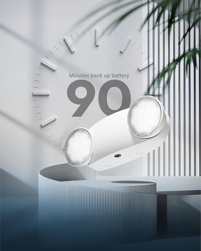 Sunco 30 Pack Emergency Light Outdoor LED, Backup Battery, Two Adjustable Bug Eye Head Lights, 94V-0 Fire Resistant, 6500K, 200 Lumens 120-277V, 2W, Wall Mount, White UL