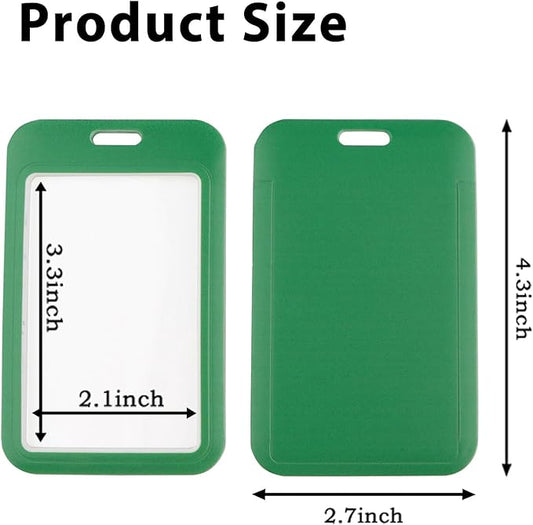 2-Pack Green Card Holder Set, Clear Plastic ID Badge Holder, Top Slot for Lanyard & Keychain, Reusable PVC Card Sleeve for Work Office School Access Card