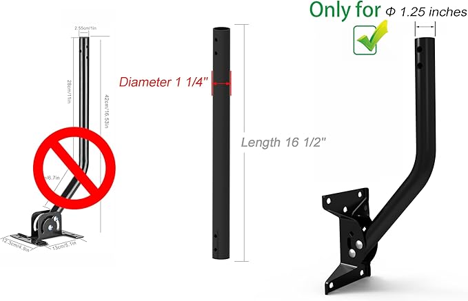 Extension Pole for PIBIDI Diameter 1 1/4" J Pole Mount (Diameter 1 1/4", Extension 16 1/2", Black)