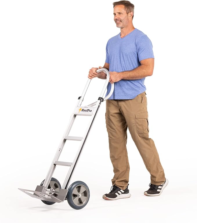Heavy Duty Hand Truck with Vertical Loop Handle - Aluminum Dolly Cart for Moving - 500 Pound Capacity - 10" Rubber Wheels - 52.25" H x 17.5" W with 17.75" x 9.5" Diecast Nose Plate