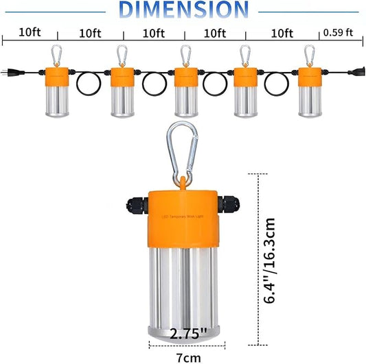 100W LED Temporary Construction String Light,50FT LED Suspended Jobsite Light with Plug,Linkable Temporary Work Light -12500LM