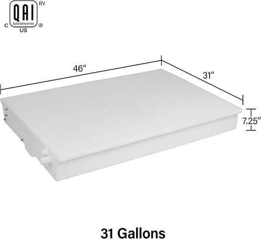 31 Gallon RV Fresh Water Tank, Potable Water Storage Tank for Drinking, Cooking, Cleaning, Showering, for Campers, Trailers, Motorhomes, RVs, Low-Profile Shape, 46" x 31" x 7.25" (WT-1315)