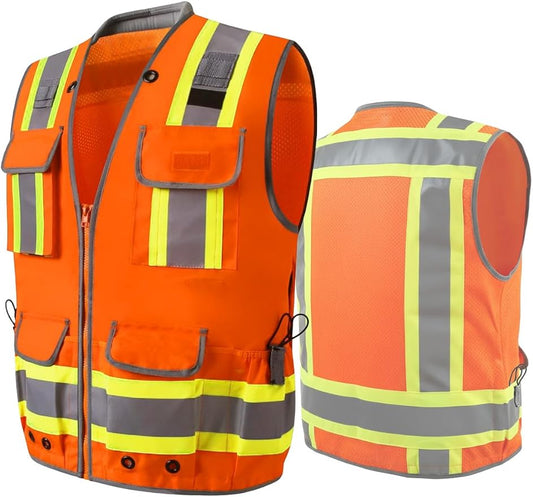 Safety Vest, Hi Vis Vests with Pockets, Class 2 High Visibility Vests,Construction Surveyor Work Vest for Men Women