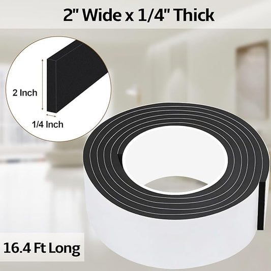 16.4 Feet Foam Weather Stripping Tape,2 Inch W x 1/4 Inch T,High Density Insulation Tape,Self-Adhesive Seal Strip for Doors & Windows-Draft Blocker,Soundproofing,Waterproof,Black