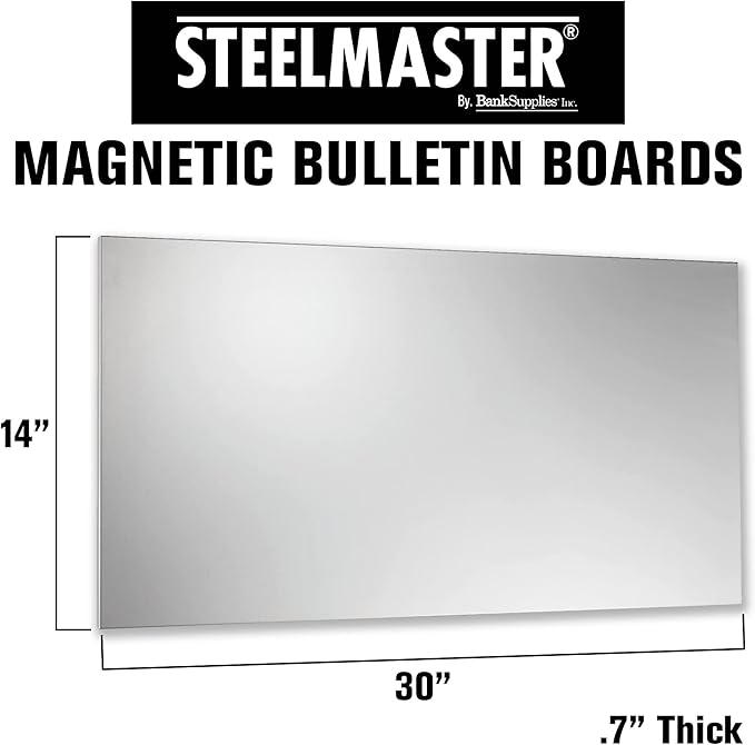 STEELMASTER by BankSupplies Magnetic Bulletin Board | 30 x 14 Inches | Silver | Includes 6 Magnets, 4 x 6 Dry Erase Board & Dry Erase Marker | Scratch Resistant Finish | Horizontal & Vertical Display