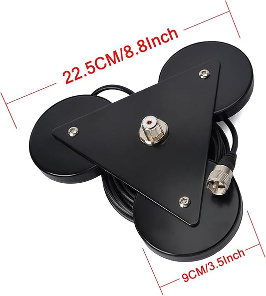 Heavy-Duty SO239 Magnetic Antenna Mount Base with Triple Magnets,W/5M(16.4 ft) RG-58 Cable PL-259 Plug,for Mobile Ham Radio Antenna