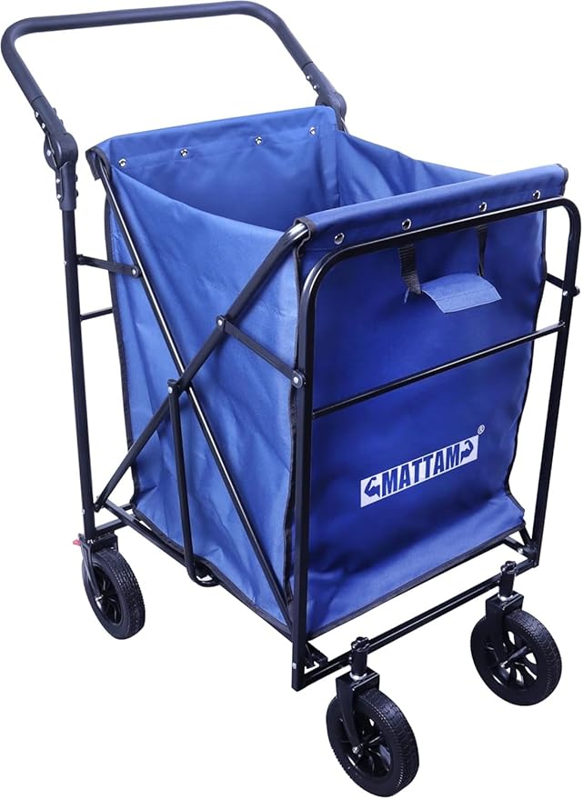 MATTAM Collapsible Basket Trucks Service Carts with Wheels for Material handling, 265 lbs Capacity,21" L x 18.9" W x 35.4" H (Blue)