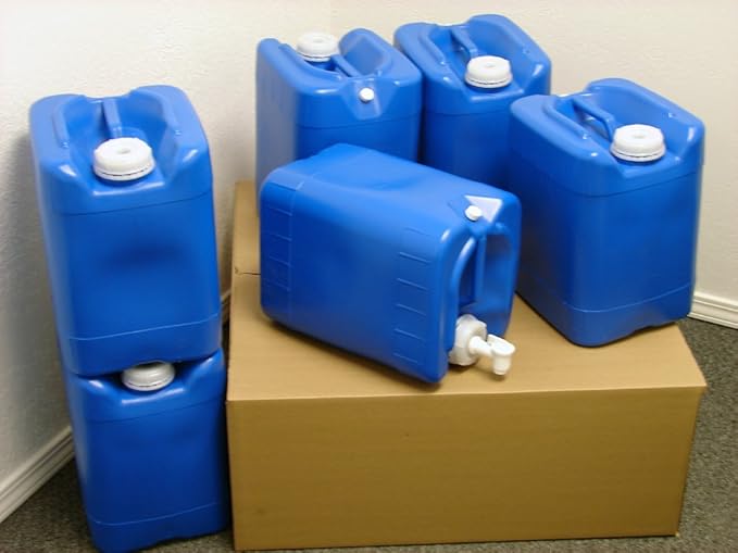 API Kirk Containers 5 Gallon Samson Stackers, Blue, 6 Pack (30 Gallons), Emergency Water Storage Kit - New! - Clean! - Boxed! Kit Includes one Spigot & Wrench