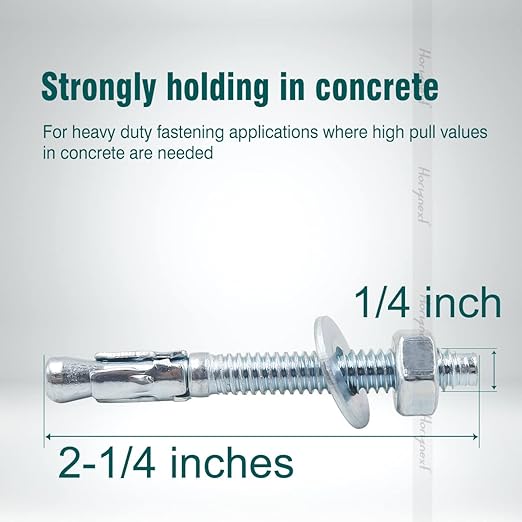 1/4" x 2-1/4" Wedge Anchor, for Cement and Concrete only, zinc-Plated Carbon Steel Screws and lag Bolts (10 pcs