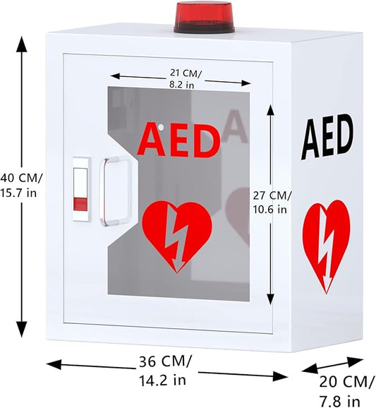 AED Defibrillator Wall Mounted Cabinet, Steel Storage Cabinet with Alarm and Light, AED Cabinet fits All Brands Cardiac Science, Zoll, AED Defibrillator, Physio-Control, 14.2 x 7.8 x 15.7 Inch