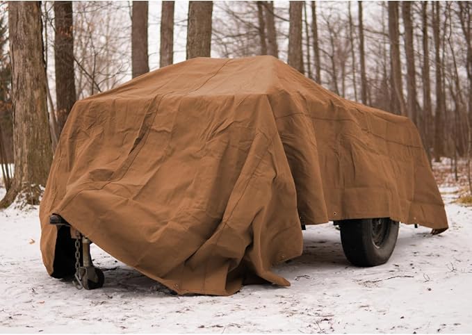 WHITEDUCK 12'x12' Canvas Tarp 18 oz/37 Mil Heavy Duty Waterproof UV Resistant, Rustproof Grommets, Industrial & Commercial Use Cloth Tarp (Finished Size: 11'6"x11'6", Grey)