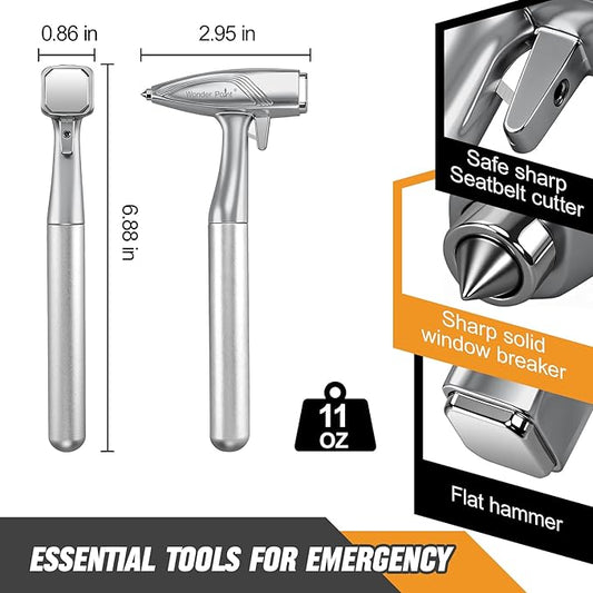 Car Window Breaker, Automotive Safety Hammer With Seatbelt Cutter, 3-in-1 Emergecy Escape Tool Car Metal Window Breaker Seatbelt Cutter, Aluminium Alloy Glass Breaker Hammer(Sliver 1Pack)