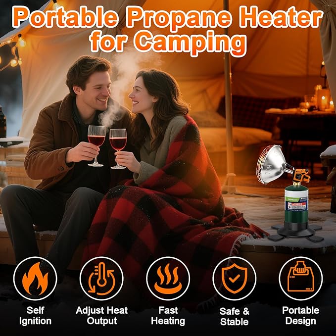 Propane heater, 9200 BTU Portable Propane Heater with Foldable Gas Cylinder Stand for Camping, Tent, Hiking, Ice Fishing, and Hunting(Fuel Cylinder Not Included)
